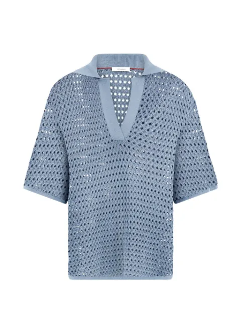 Ferragamo open knit polo shirt Blue 794308