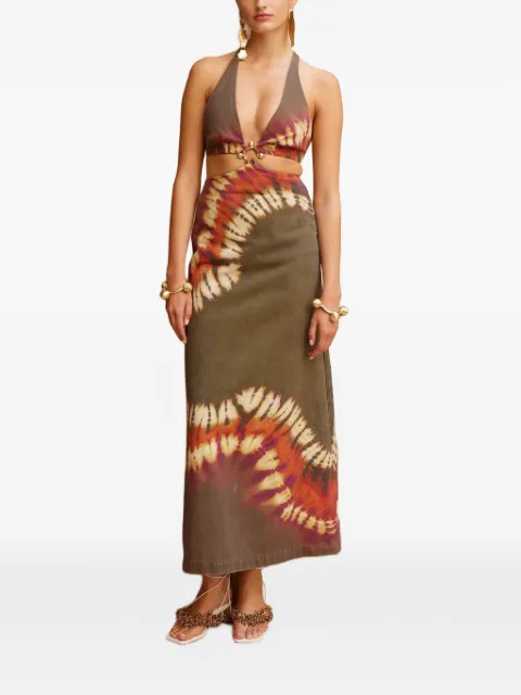 ALEMAIS Marilyn tie-dye cut-out midi dress Green 6227D