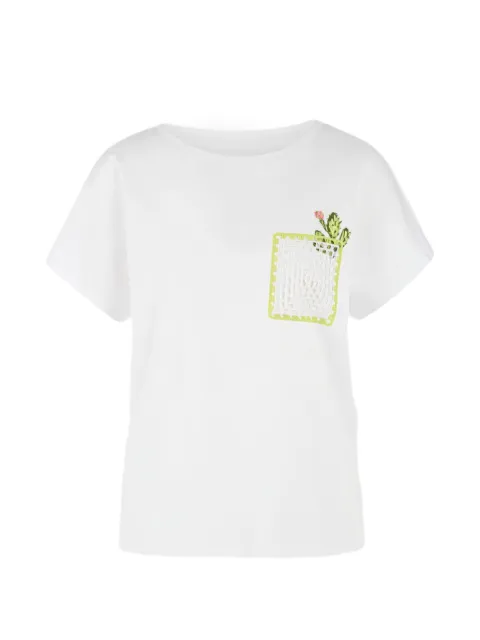 MARCCAIN crochet-patch cactus-embroidered T-shirt White AS4858J83