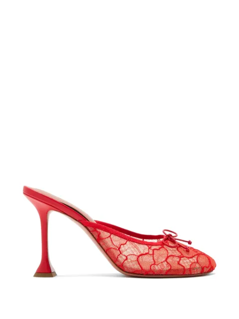 Amina Muaddi Lila lace-overlay bow-detail mules Red 16S365995LIL
