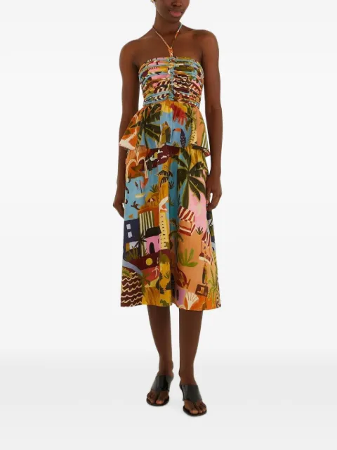 FARM Rio Tropical Painting ruched midi dress Neutrals 348371