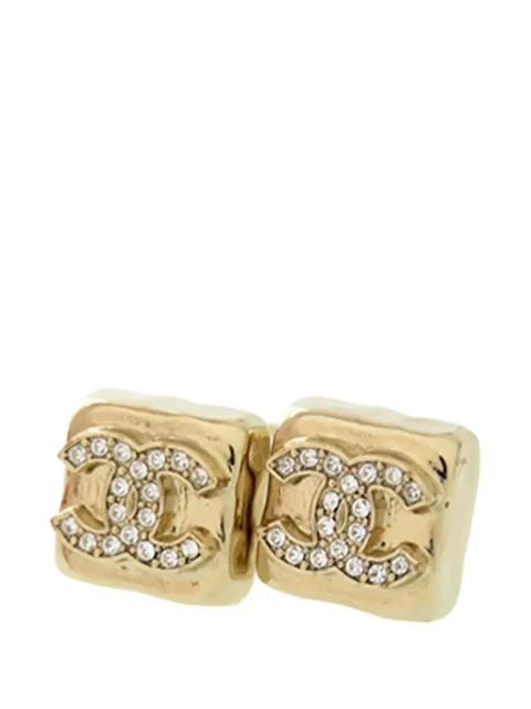 CHANEL Pre-Owned 2024 CC Gold Plated Strass Square Push Back Earrings costume earrings Gold B55WCOCEYT4ZM1IE