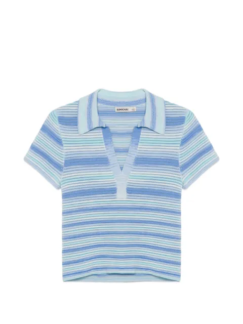 SIMKHAI Paxton horizontal-stripe knit polo collar T-shirt Blue 2262226K