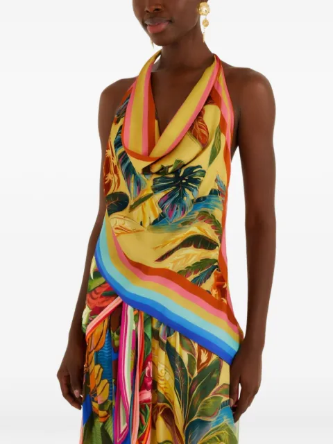 FARM Rio Rainbow tropical-print cowl-neck top Yellow 363010