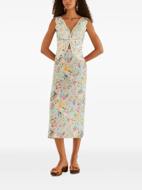 FARM Rio Rendeira butterfly-appliqué floral-print midi dress Blue 355813