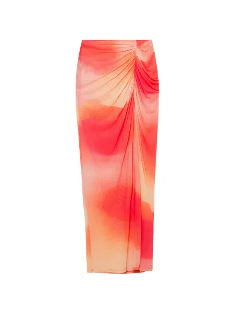 SIMKHAI Kensingten ruched mesh maxi skirt Orange 2263913SW