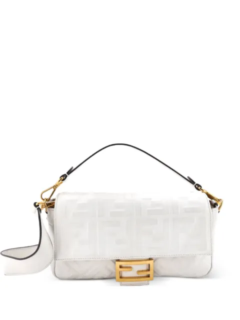 Fendi Pre-Owned Baguette NM Bag Zucca Embossed Leather Medium crossbody bag White NMT5IK7JA8SOT3CD