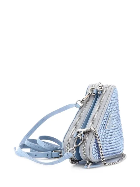 Prada Pre-Owned Triangle Double Pouch Crystal Embellished Satin Mini crossbody bag Blue 6ZSC88MG50D51SIM