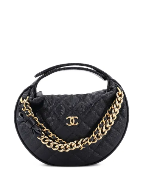 CHANEL Pre-Owned Double Chain Bow Pouch Quilted Caviar Mini hobo bag Black 6NI3SN1ZZLS0K30S