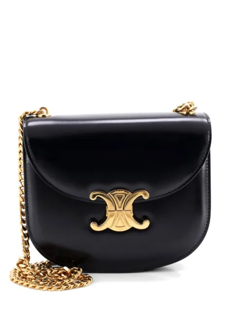 Celine Pre-Owned Triomphe Besace Clea Chain Flap Bag Leather shoulder bag Black 3YSRQWHUJ3GER8EA