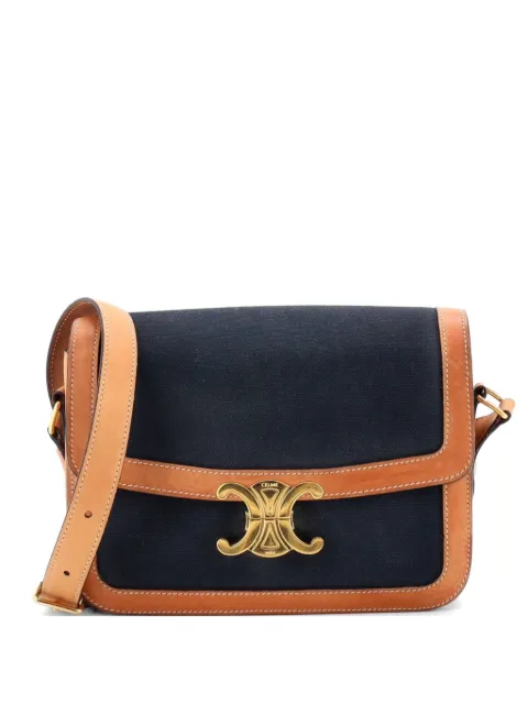 Celine Pre-Owned Triomphe Shoulder Bag Canvas with Leather Medium crossbody bag Blue UZEW3HN6C1SLALML