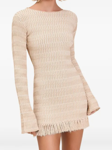 Devon Windsor fringe-trim backless dress Neutrals SP26661D