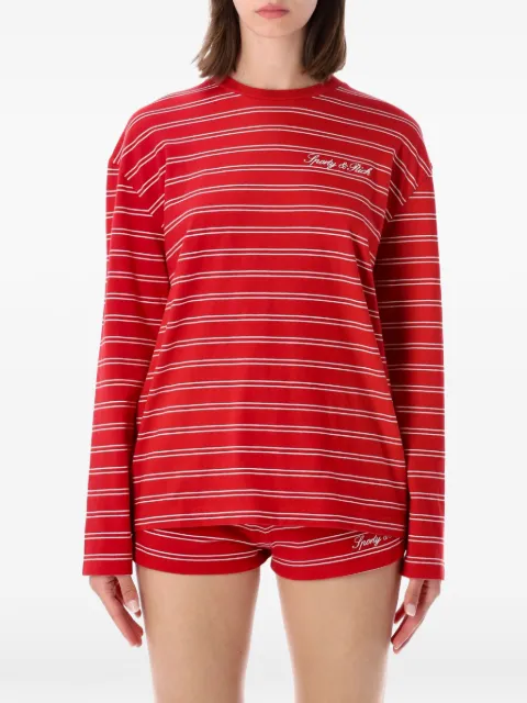 Sporty & Rich striped logo-embroidered long-sleeve cotton T-shirt Red TO124710326RE33