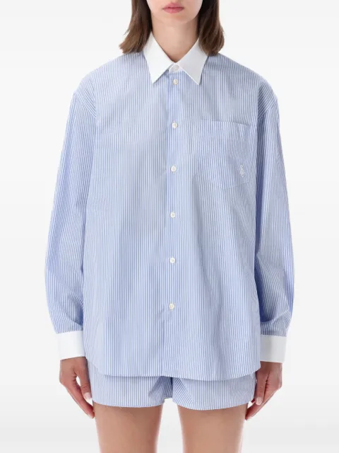 Sporty & Rich vertical-stripe embroidered-logo shirt Blue SI019710302ST02