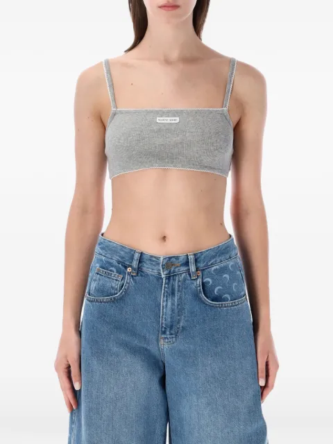 Marine Serre logo-patch ribbed-knit bra Grey WTO476ACJER0011GR50