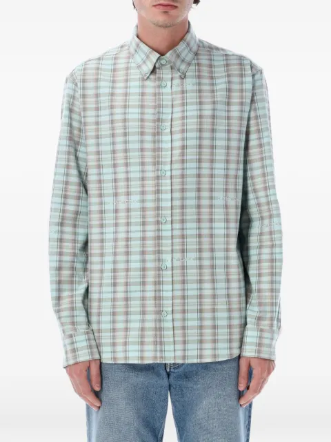 Off-White check-print logo-embroidered shirt Green OMGE04MS26FAB0010330