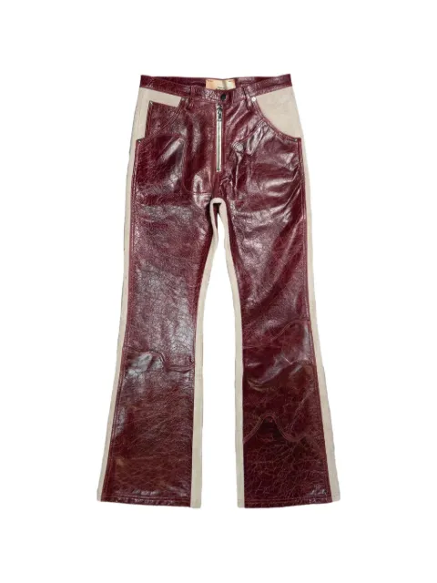 SEKRIT Western flared leather trousers Red SS26SEKPNT11BUR
