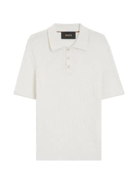 BOSS cable-knit polo shirt White 50565515