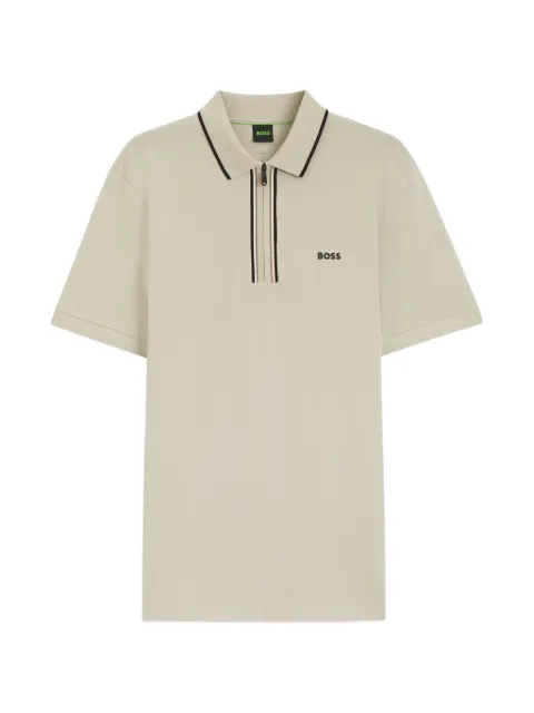 BOSS zip-fastening logo-print polo shirt Neutrals 50555698