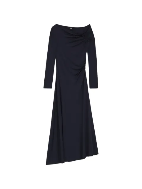 BOSS asymmetric-neck ruched-detailing midi dress Blue 50562866