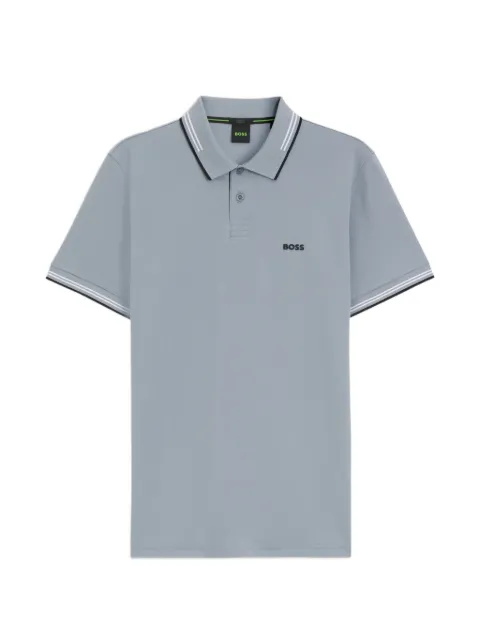BOSS stretch-cotton slim-fit polo shirt with branding and stripes Grey 50506193