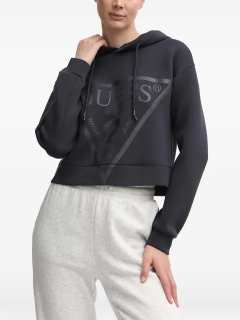 GUESS USA logo-print cropped hoodie Grey V2YQ08K7UW2