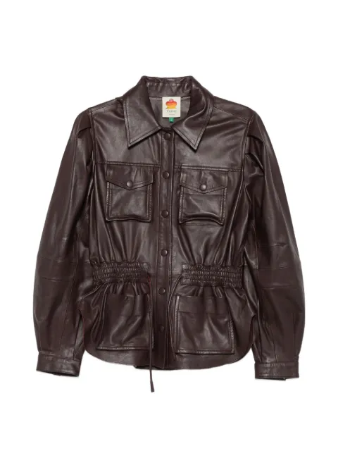 FARM Rio drawstring-waist leather jacket Brown 340270