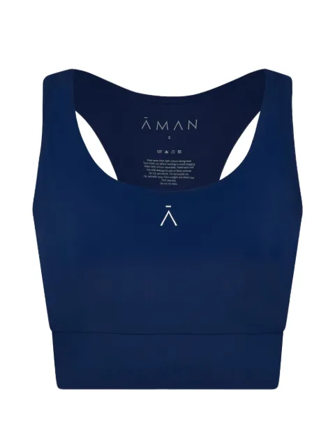 AMAN logo-print racerback performance crop top Blue CWAMTC60045