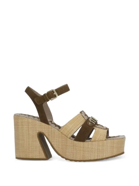 Mou logo-plaque crochet-trim sandals Brown MUSW721004ANUT