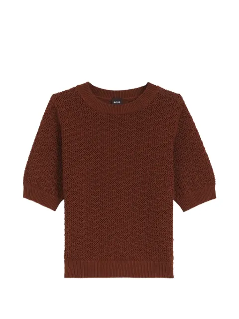 BOSS pointelle-knit short-sleeve sweater Brown 50562650