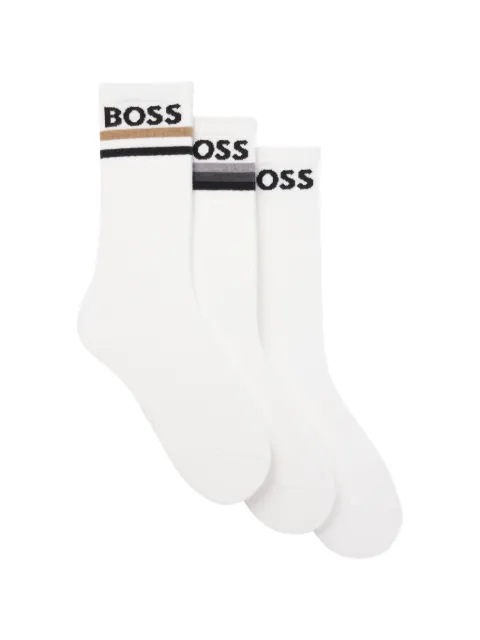 BOSS logo-intarsia striped socks set (set of three) White 50564504