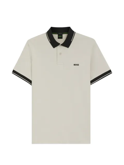 BOSS contrast-trim slim-fit polo shirt Neutrals 50564688
