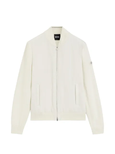 BOSS cotton-knit hybrid jacket with bomber collar Neutrals 50565508