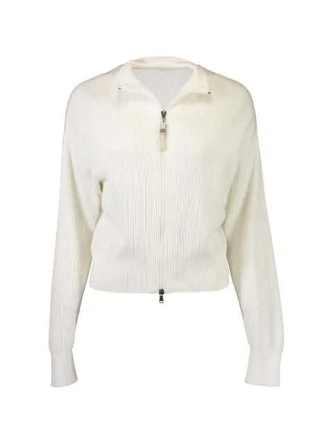 Brunello Cucinelli cotton English rib cardigan with shiny zipper pull Neutrals M19194706C2723