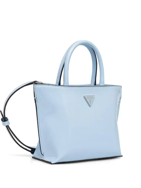 GUESS USA Arnela logo-plaque patent-finish tote bag Blue HWNY9723750
