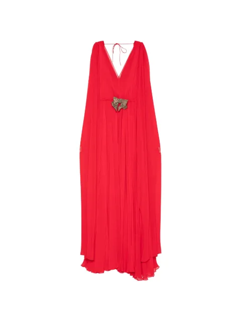SILK LOVE & LACE Ilena cape-sleeve pleated dress Red 11R14