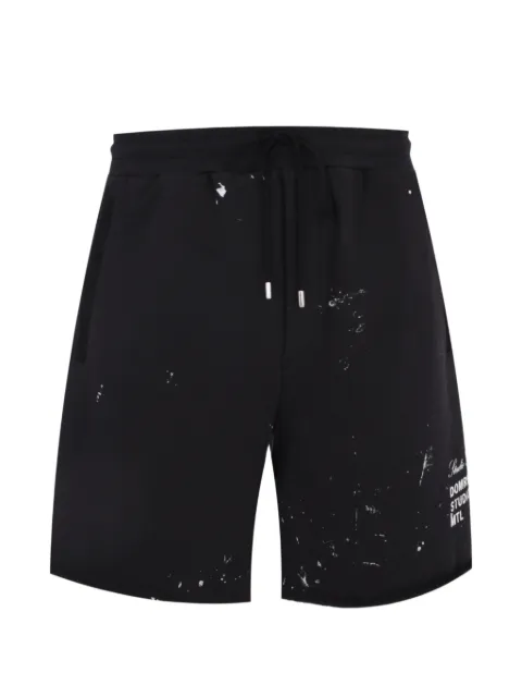 DOMREBEL paint-splatter logo-print shorts Black 3390STAFF