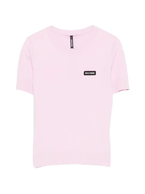 WRSTBHVR logo-patch short-sleeve sweater Pink W1026GT3307