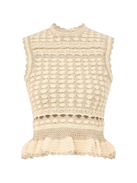 ZIMMERMANN Wanderlust crochet ruffled tank top Neutrals 6564TRS262
