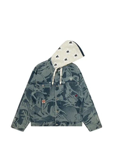 AAPE BY *A BATHING APE® Moonface hooded camo denim jacket Blue AAPLJM7772XXQ