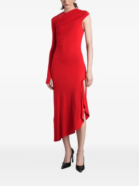Marine Serre asymmetric ruffled midi dress Red WDR472ACJER0022RD10