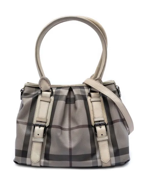 Burberry Pre-Owned 2000-2017 Small Smoke Check Coated Canvas Northfield satchel White MURCIXTSL14V9AM8