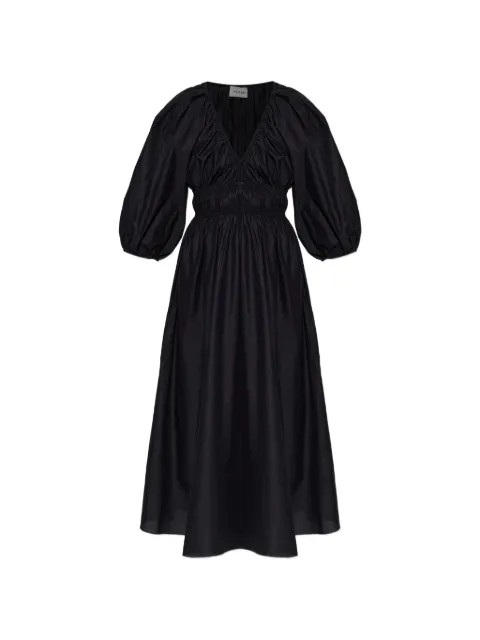 Matteau shirred plunge-neck dress Black SHIRREDPLUNGEBUTTONDRESS