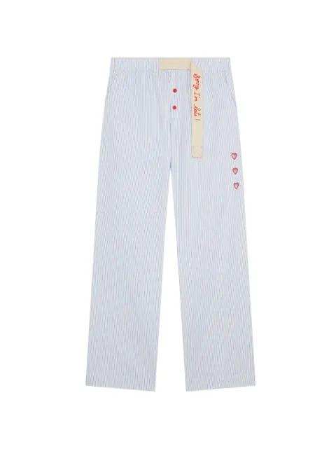 Mira Mikati stripe-pattern embroidered-heart trousers White TRS039B