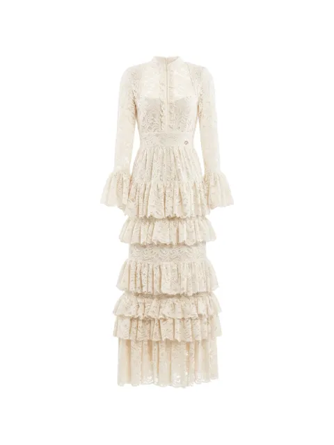 Saiid Kobeisy ruffled lace maxi dress Neutrals RTWFW2518