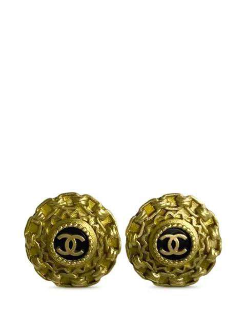 CHANEL Pre-Owned 1994 CC Gold Plated Enamel Round Clip On Earrings costume earrings Gold YOD35AROYK7MI9IT