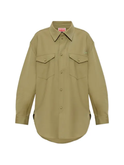 Kenzo logo-embroidered wool shirt Green FG62CH2989TV