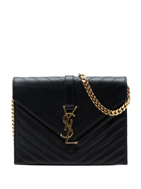 Saint Laurent Pre-Owned 2014 Chevron Calfskin Classic Monogram Envelope crossbody bag Black B04DV2YF0D19S3T0