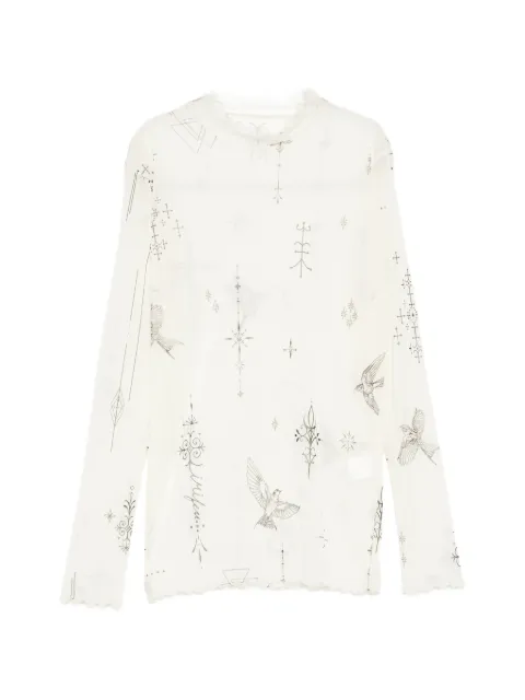 Limi Feu tattoo-printed tulle-turtle neck T-shirt Neutrals LKT51935WHT