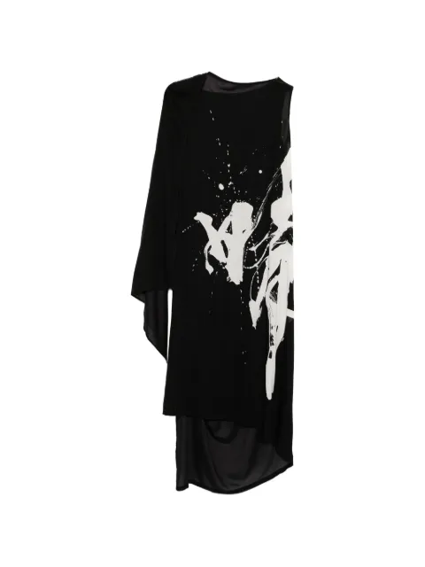 Yohji Yamamoto graphic-print asymmetric dress Black FKD4222701